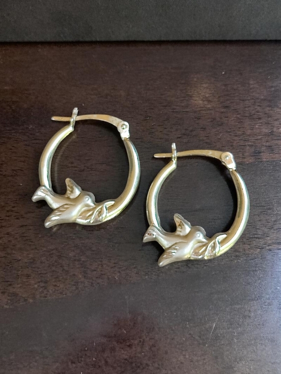 Vintage Jewelry - 🐦 Vintage Vermeil Sterling Bird Hoop Earrings